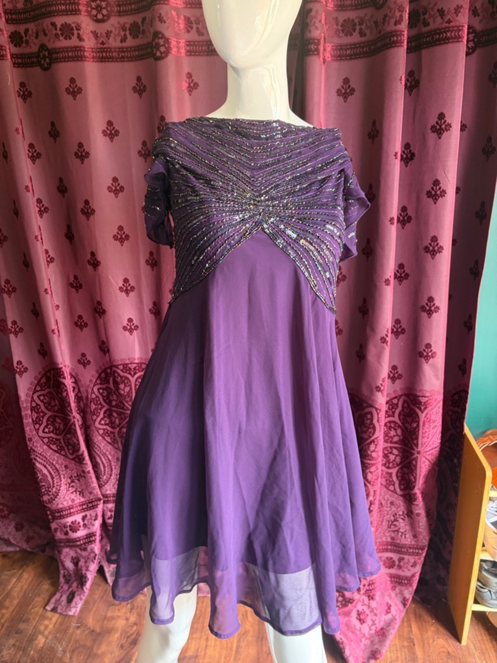 Elegant Deep Purple JKara Beaded Chiffon Dress Size 6